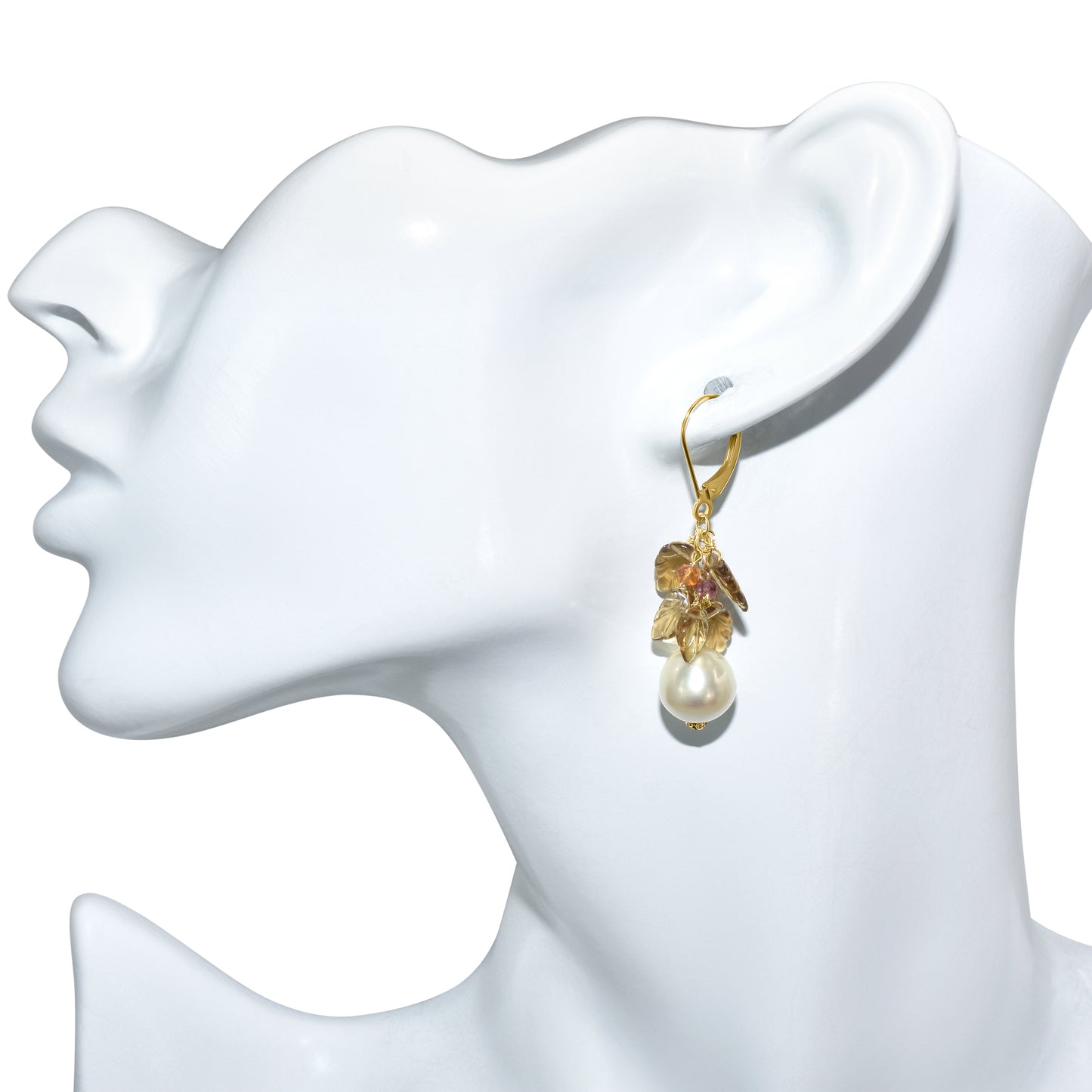 14k South Sea Pearl Gold Smoky Quartz Earring