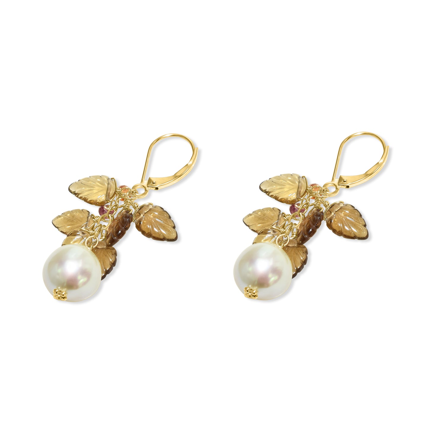 14k South Sea Pearl Gold Smoky Quartz Earring