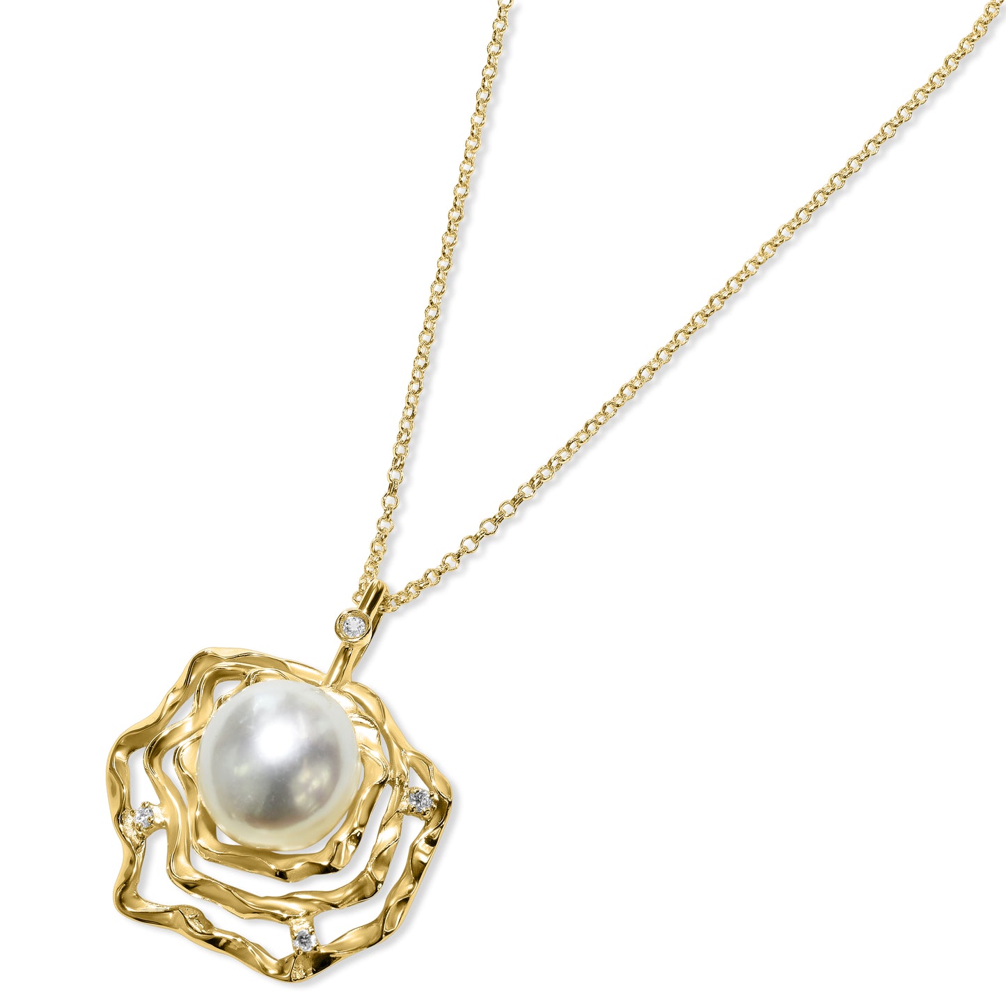14k South Sea Pearl Diamond Pendant Necklace