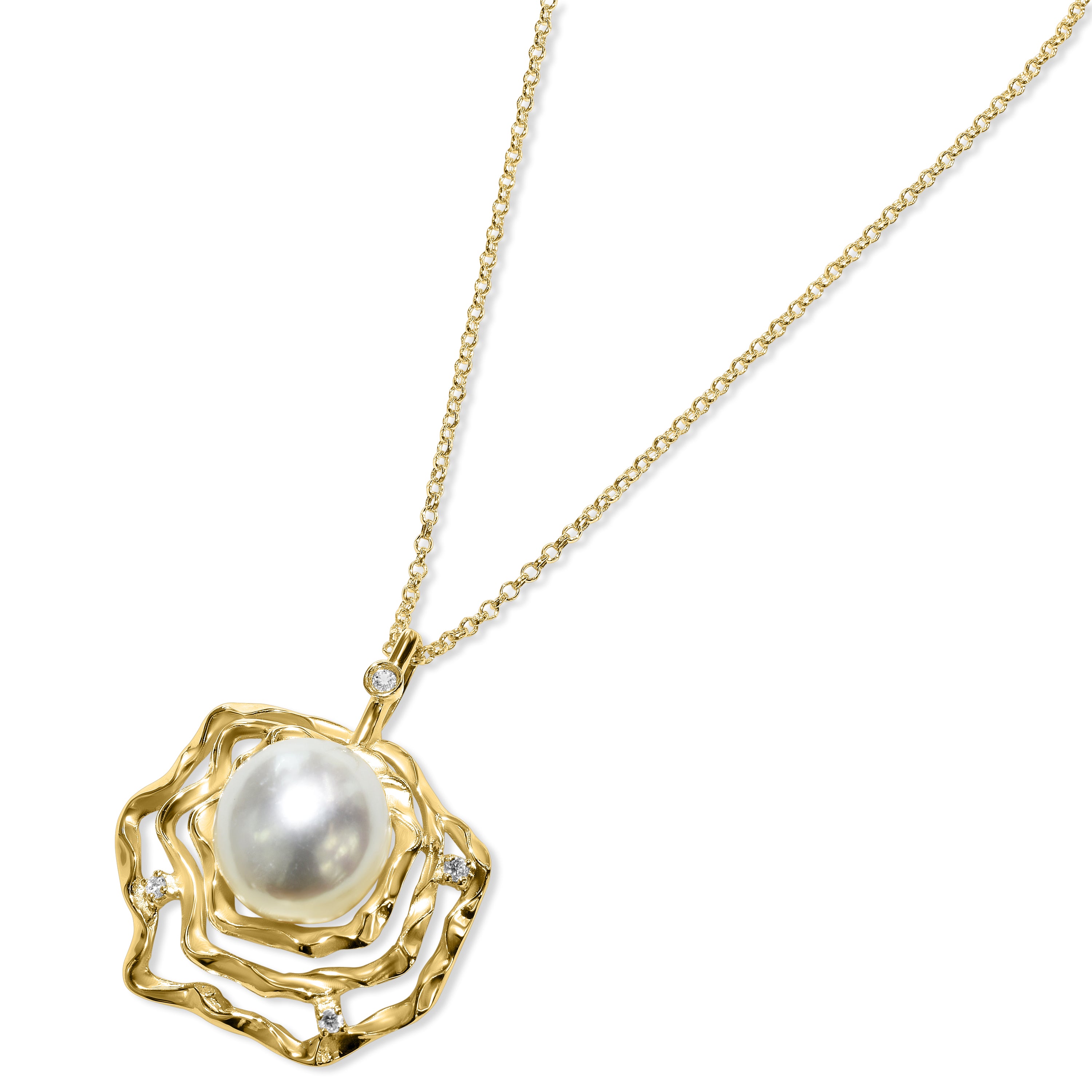 14k South Sea Pearl Diamond Pendant Necklace