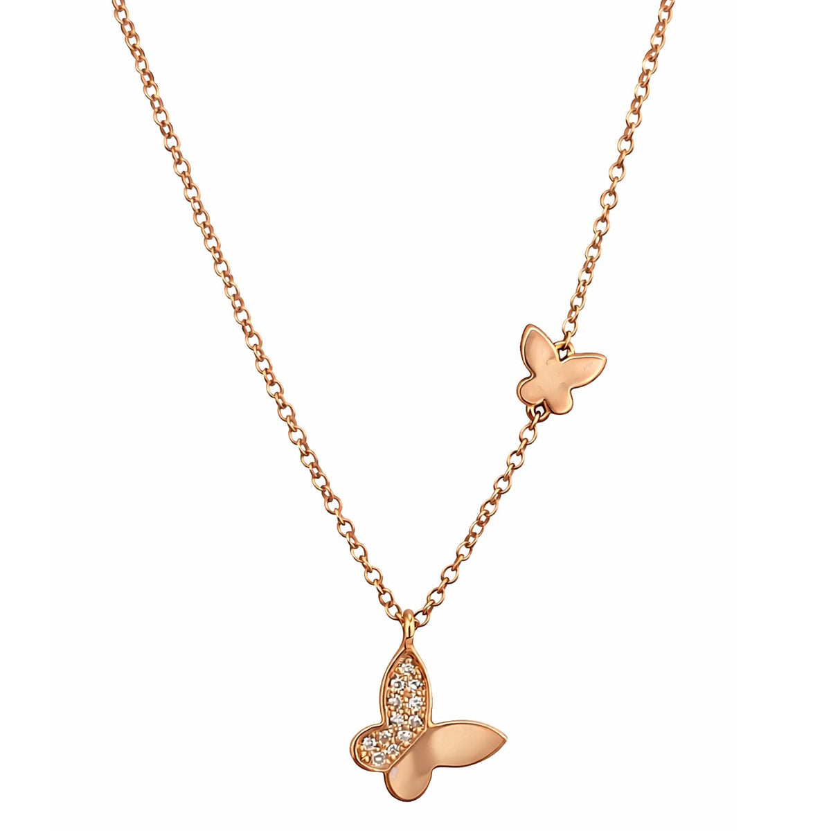Séchic 14k Rose Gold Butterfly Pendant Diamond Necklace