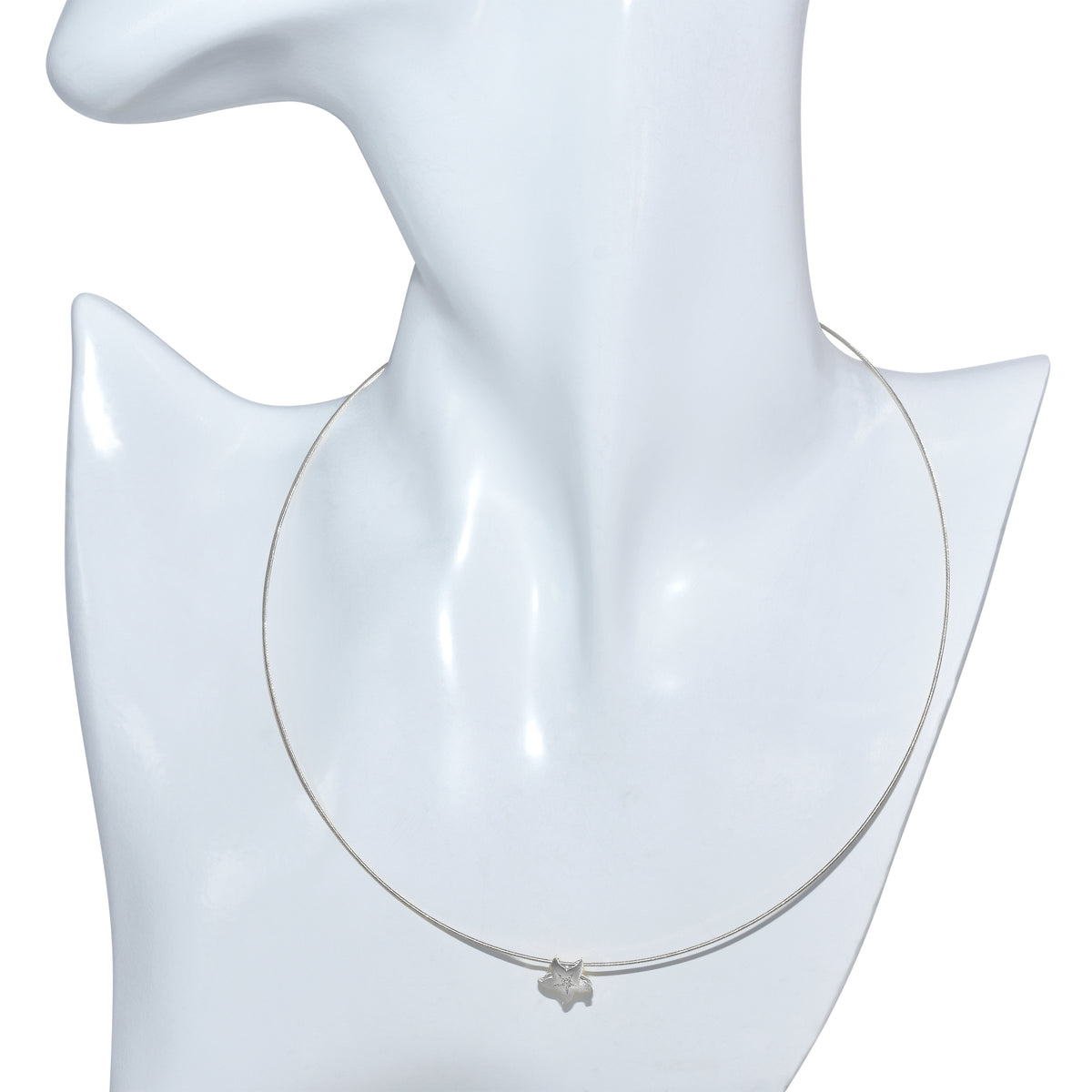 14k White Gold Star Diamond Cable Wire Slider Necklace