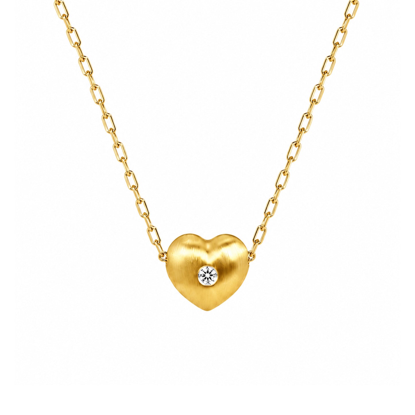 14k Heart With Center Diamond Pendant Necklace