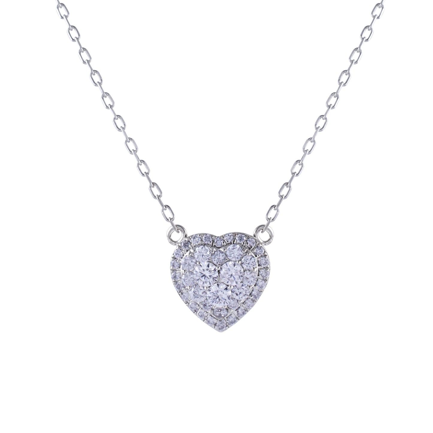 14k White Gold Diamond Heart Slide Necklace