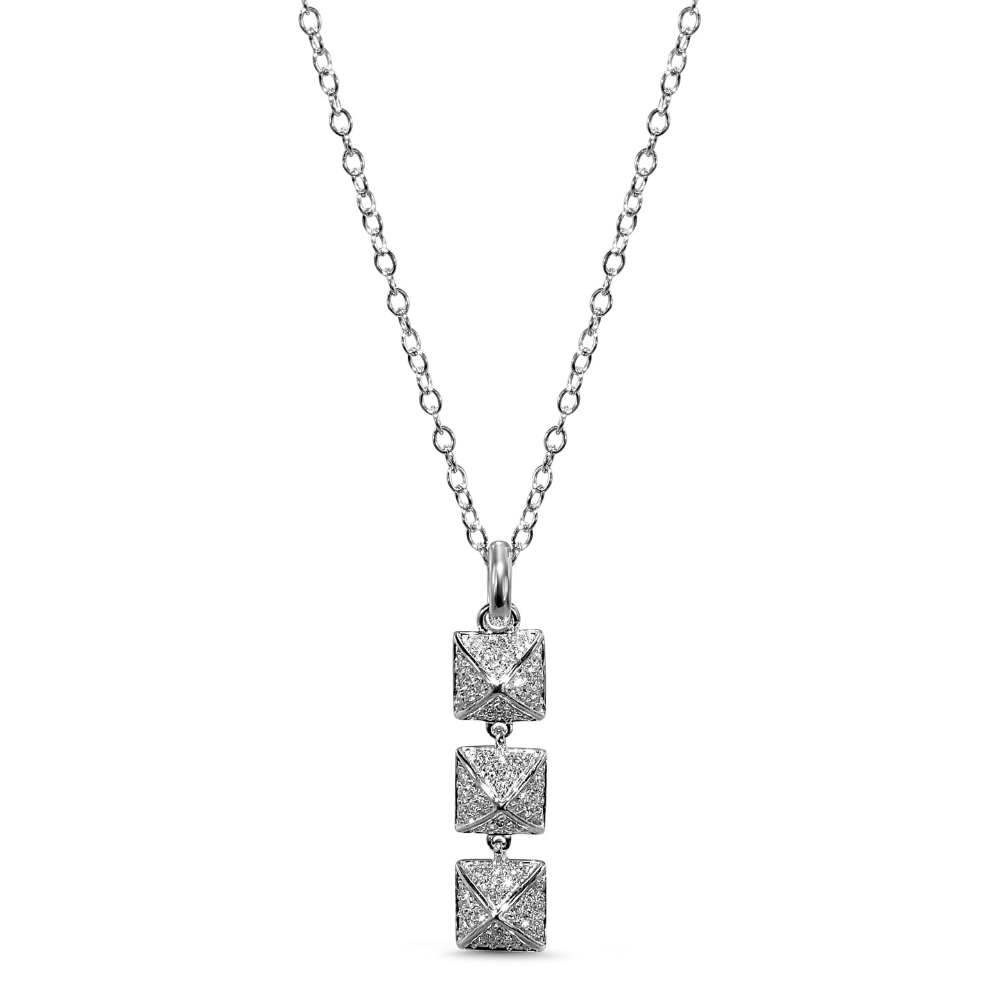 14kw VS Diamond Triple Pyramid Pendant Necklace 0.32ct 18"