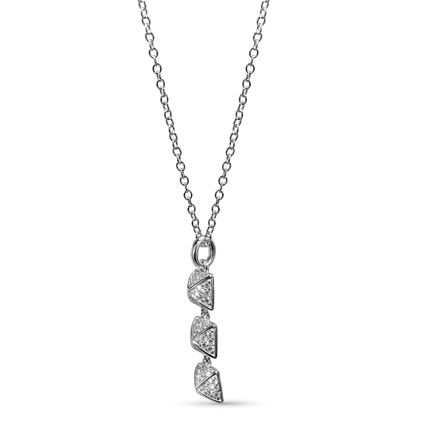 14kw VS Diamond Triple Pyramid Pendant Necklace 0.32ct 18"