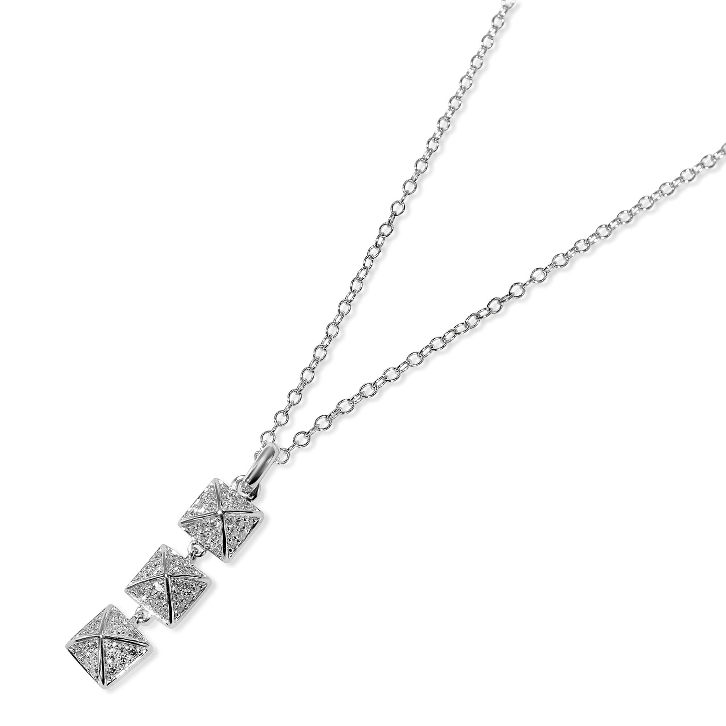14kw VS Diamond Triple Pyramid Pendant Necklace 0.32ct 18"