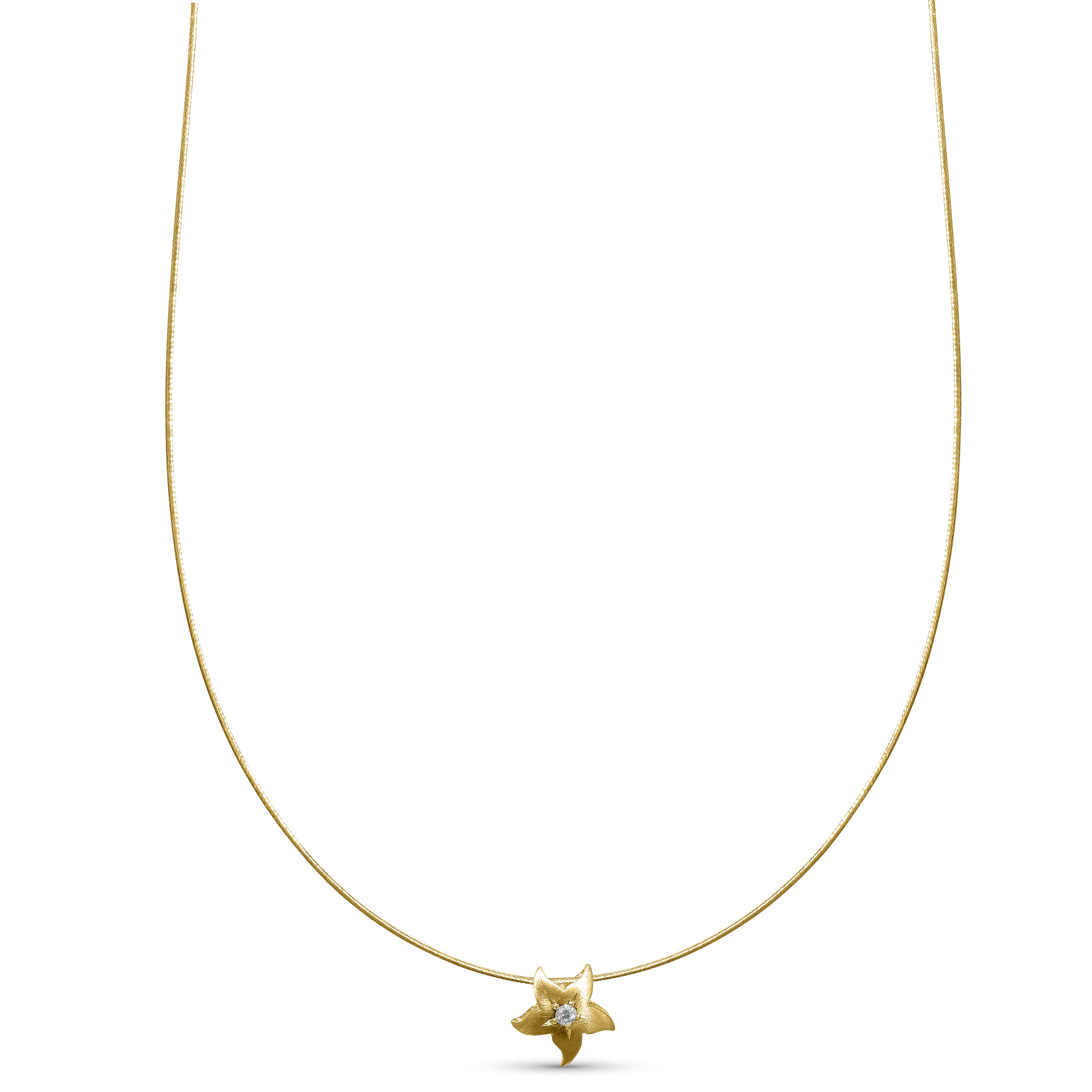 14k Gold Cable Wire Diamond Star Slider Necklace