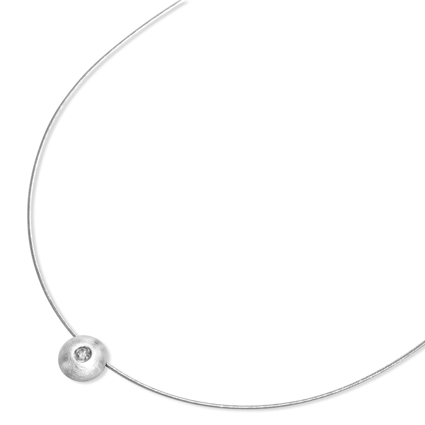14k White Gold Cable Wire Diamond Round Slider Necklace