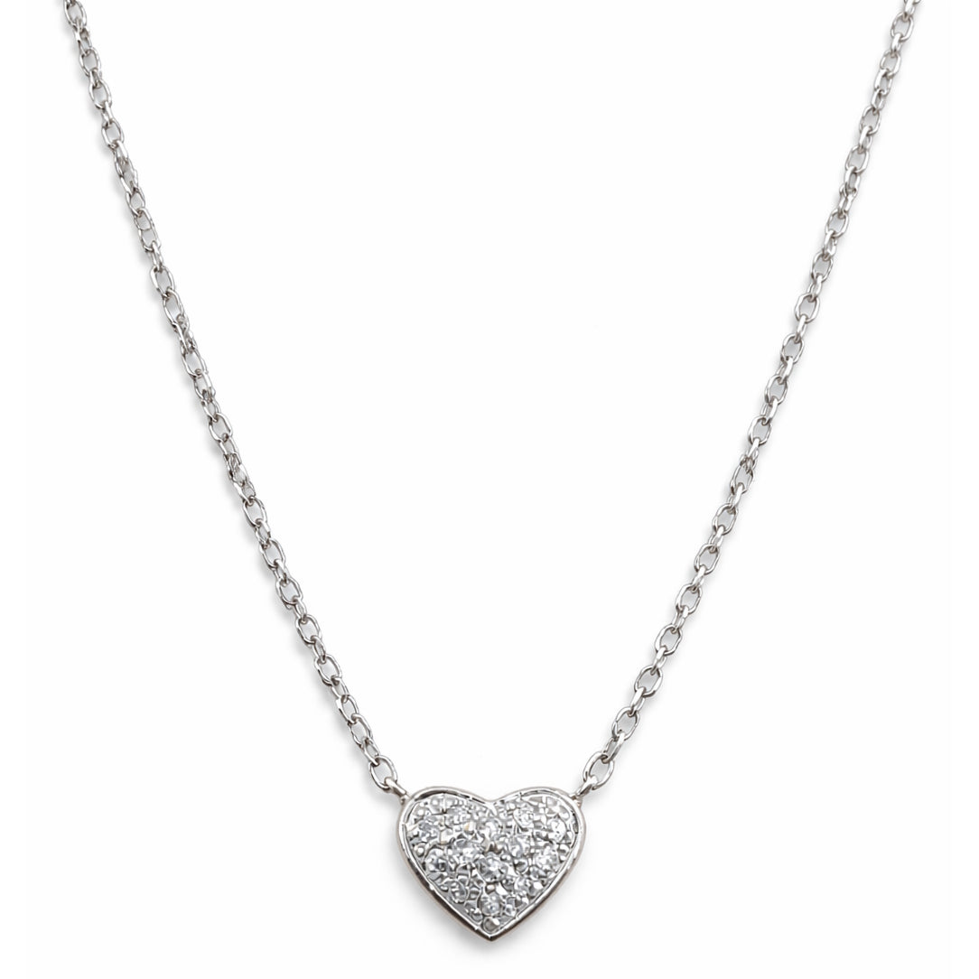 14k White Gold Diamond Pave Heart Necklace