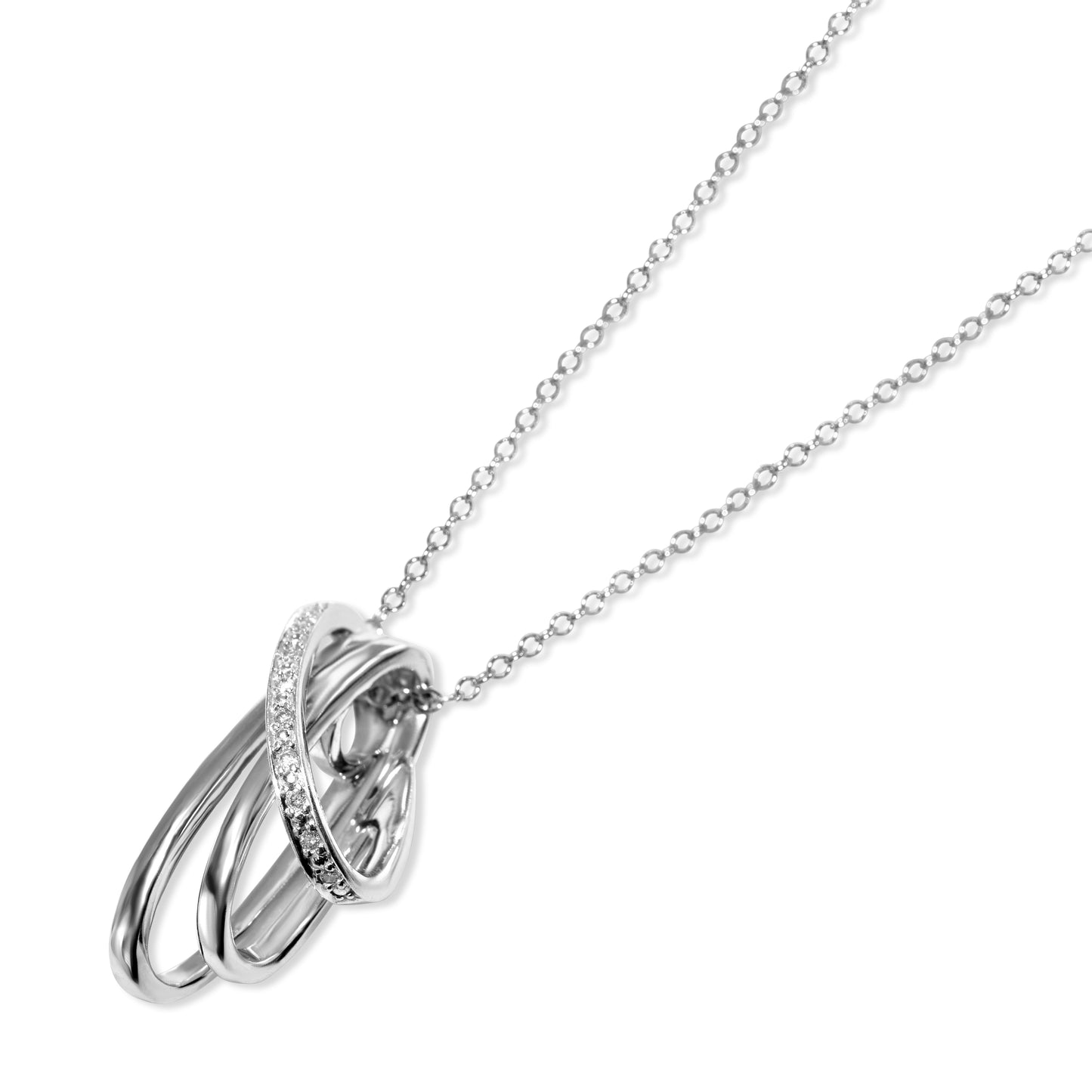 14k White Diamond Triple Oval Slider Pendant Necklace