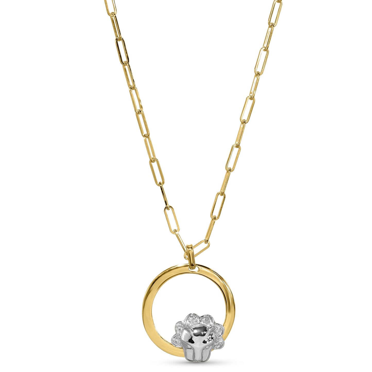 14k Yellow/White Gold Leo Zodiac Diamond Pendant Paperclip Necklace