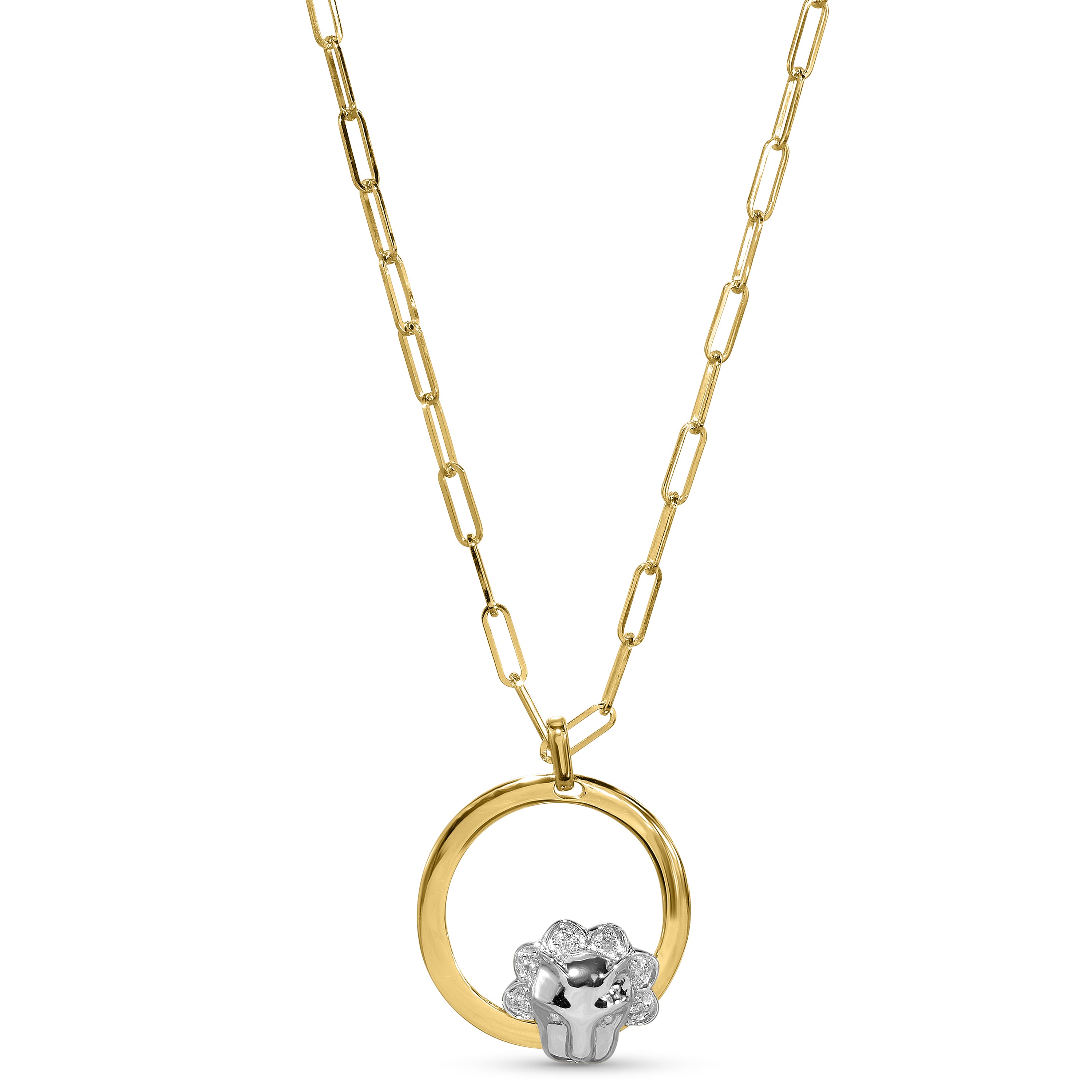 14k Yellow/White Gold Leo Zodiac Diamond Pendant Paperclip Necklace