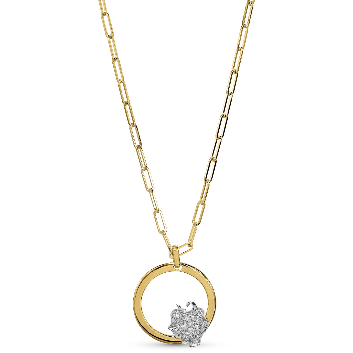 14k Yellow/White Gold Gemini Zodiac Diamond Pendant Paperclip Necklace