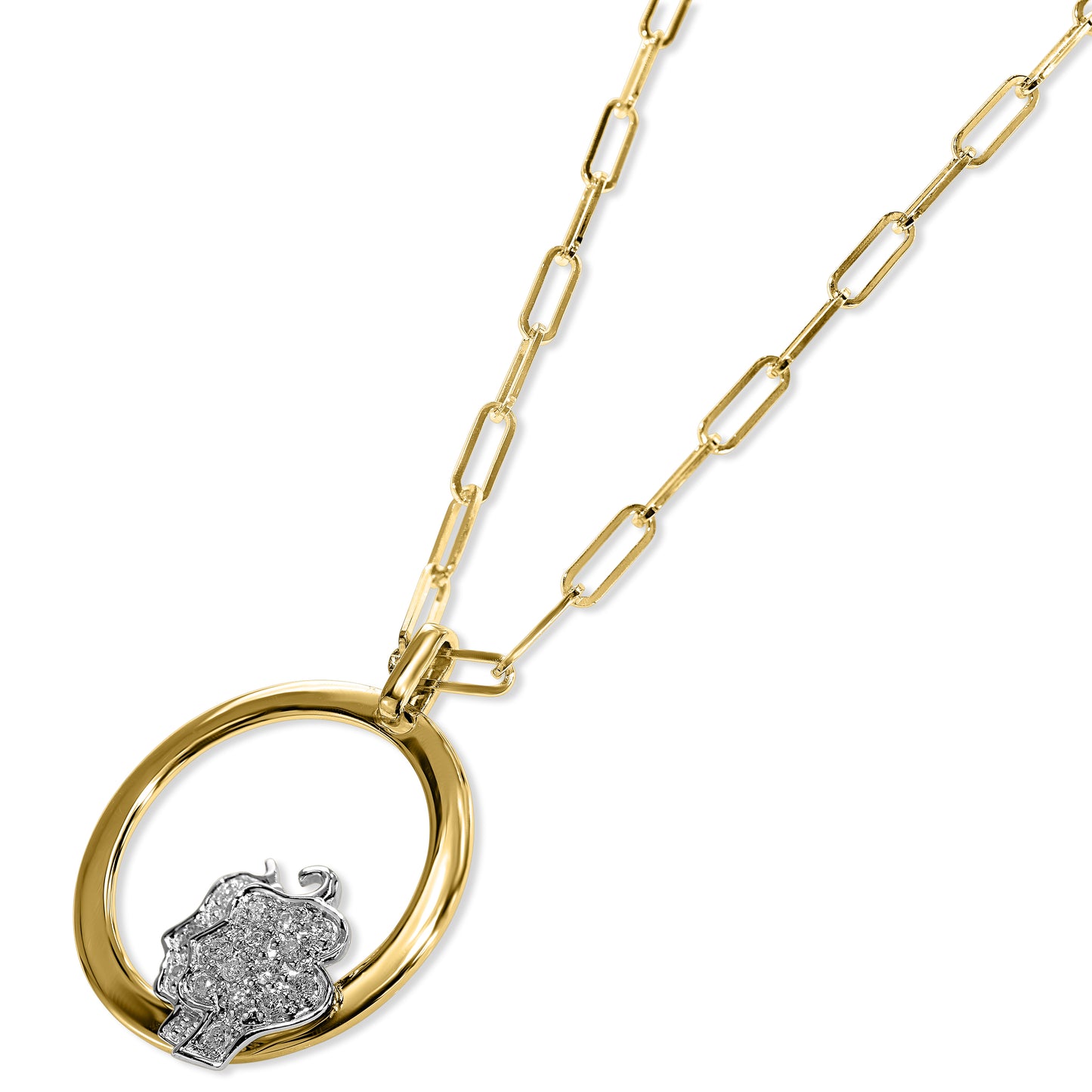 14k Yellow/White Gold Gemini Zodiac Diamond Pendant Paperclip Necklace