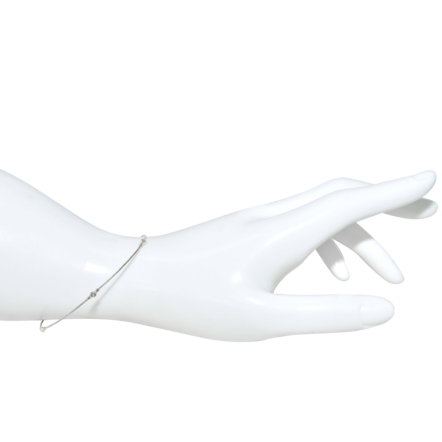 14k White Gold Diamond Station on Cable Wire Bracelet 7"