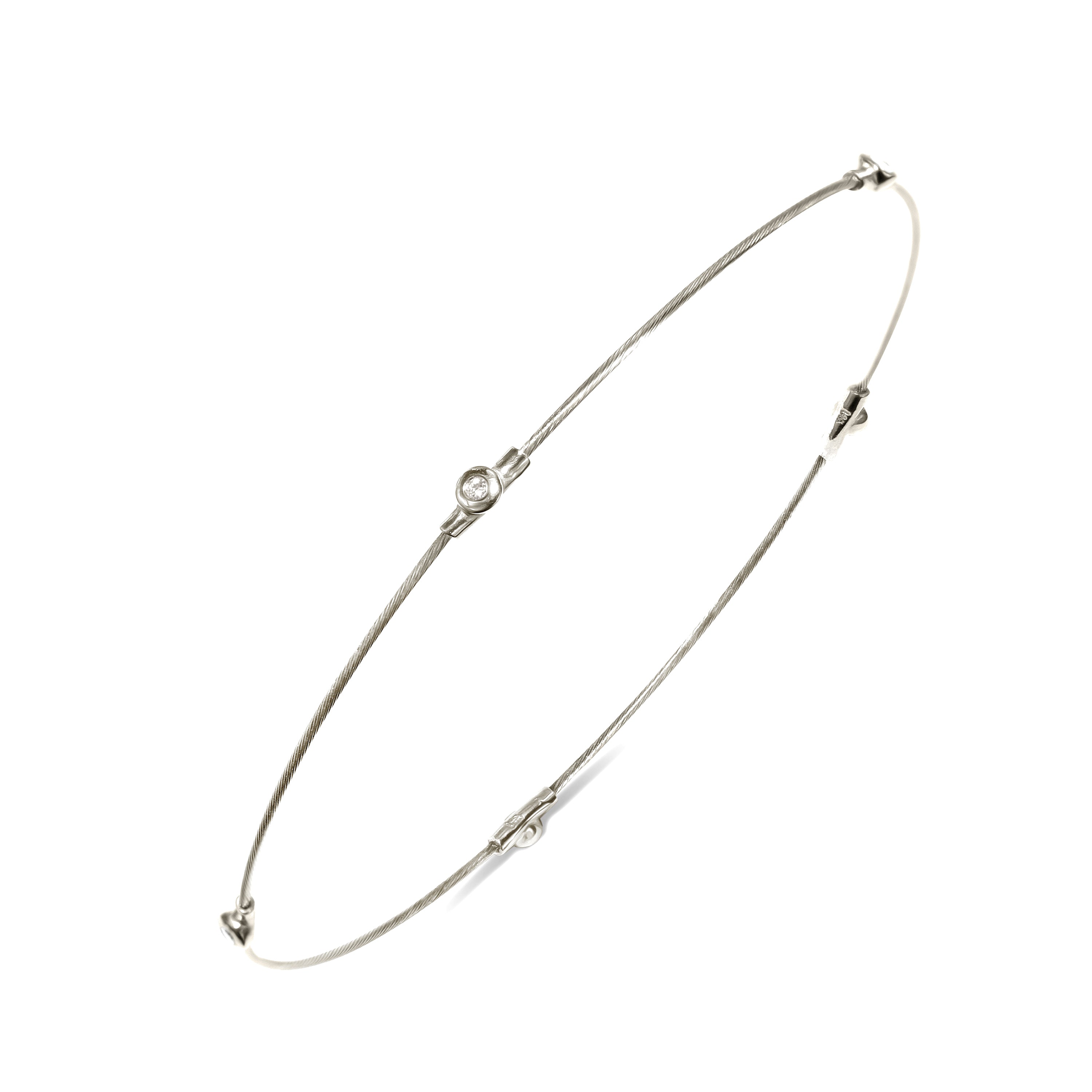14k White Gold Diamond Station on Cable Wire Bracelet 7"