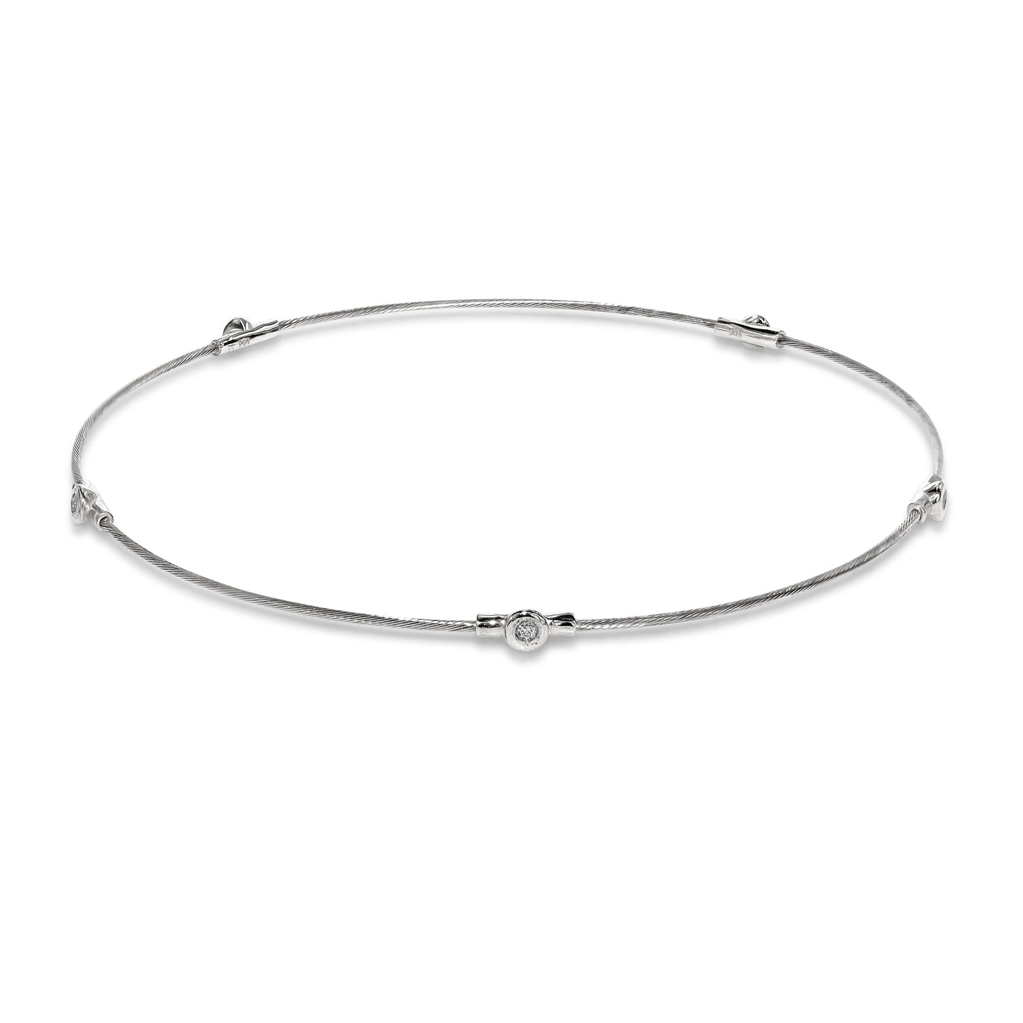 14k White Gold Diamond Station on Cable Wire Bracelet 7"