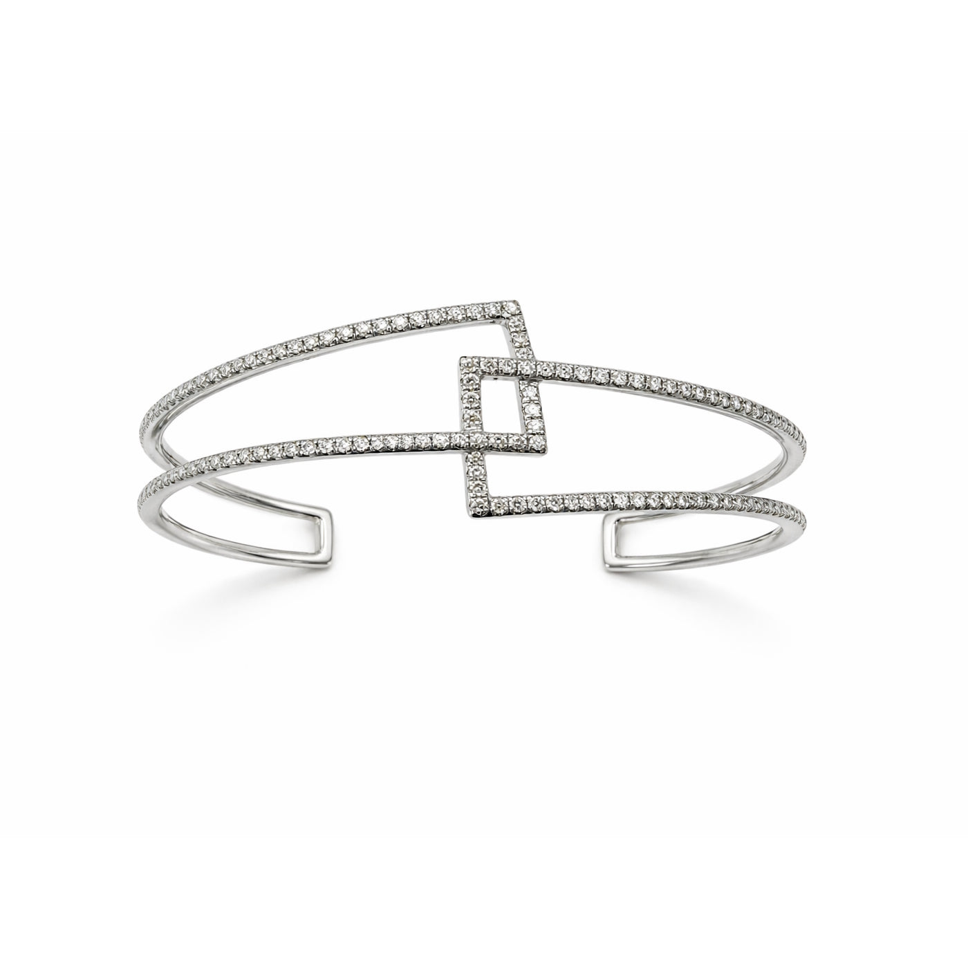 14k White Gold Diamond Geometric Cuff Bracelet