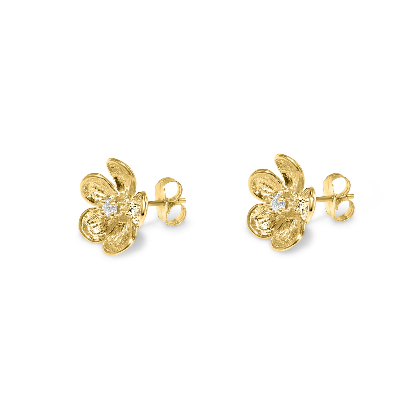 14k Diamond Dogwood Flower Post Stud Earring 0.10ct 11mm
