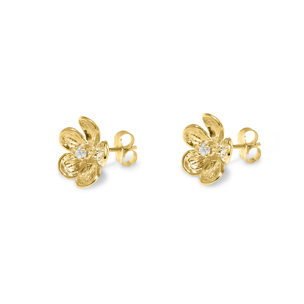 14k Dogwood Flower Diamond Post Earring 0.10ct 11mm