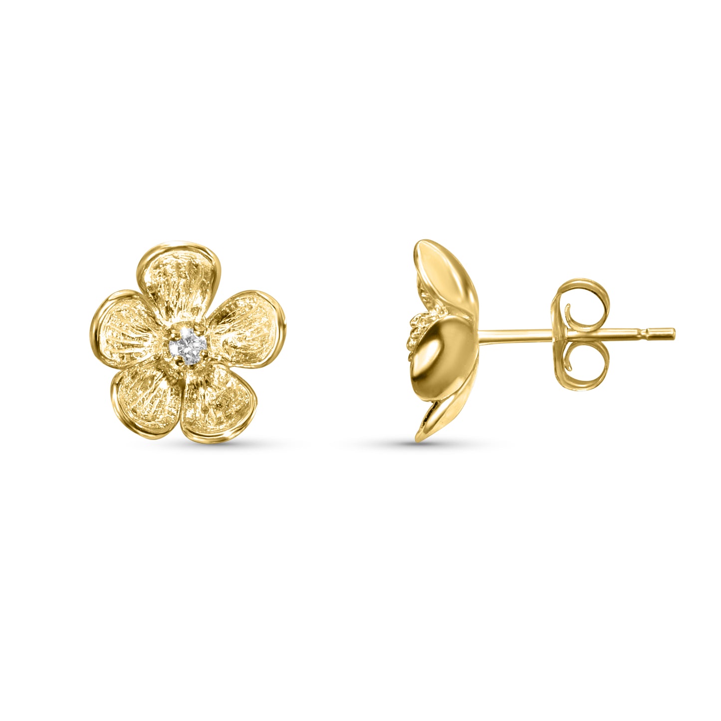 14k Diamond Dogwood Flower Post Stud Earring 0.10ct 11mm