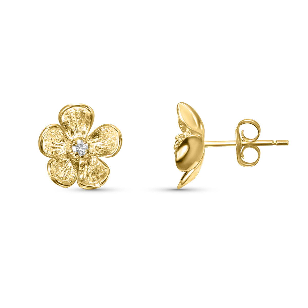 14k Dogwood Flower Diamond Post Earring 0.10ct 11mm