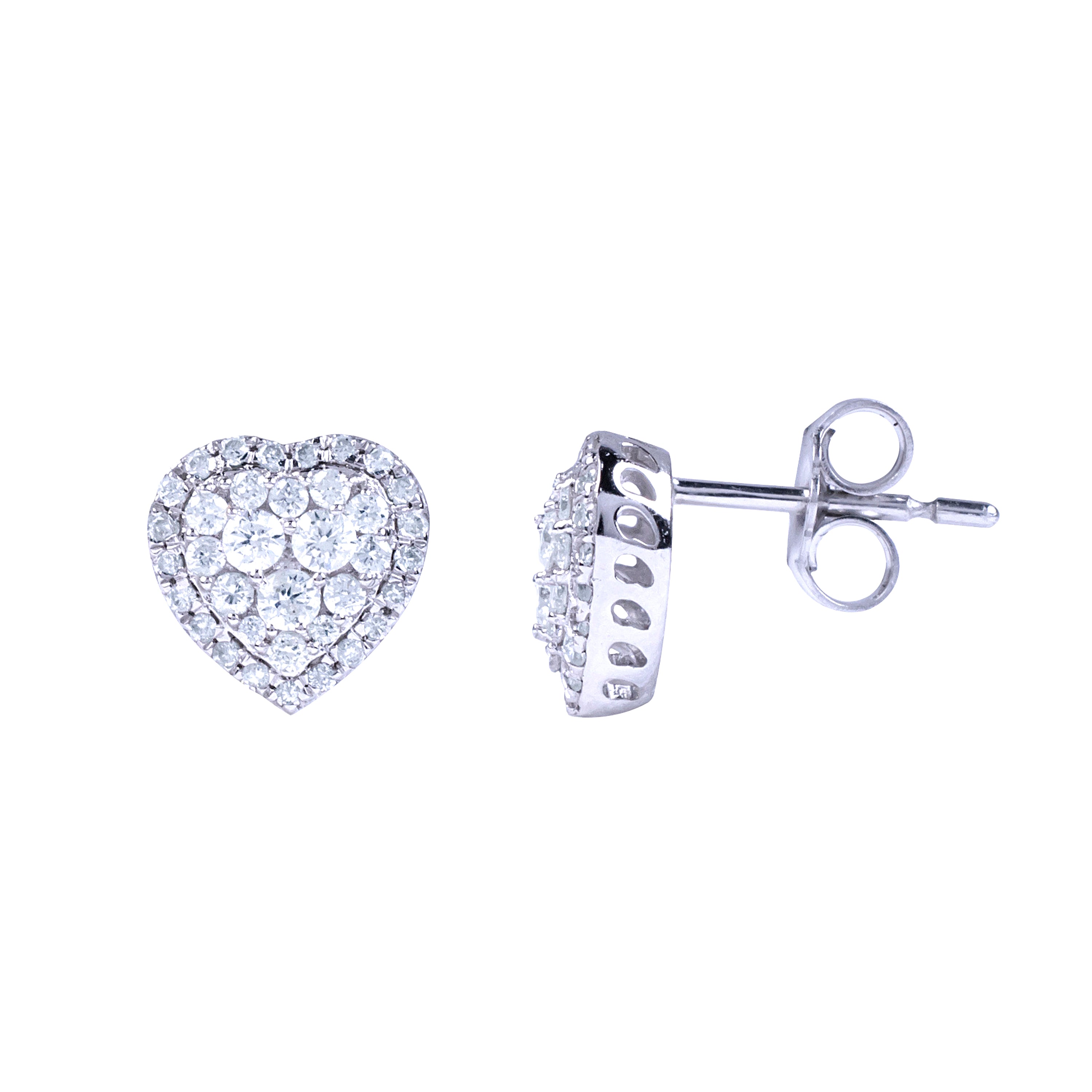 14k White Gold Diamond Pave Heart Post Earring
