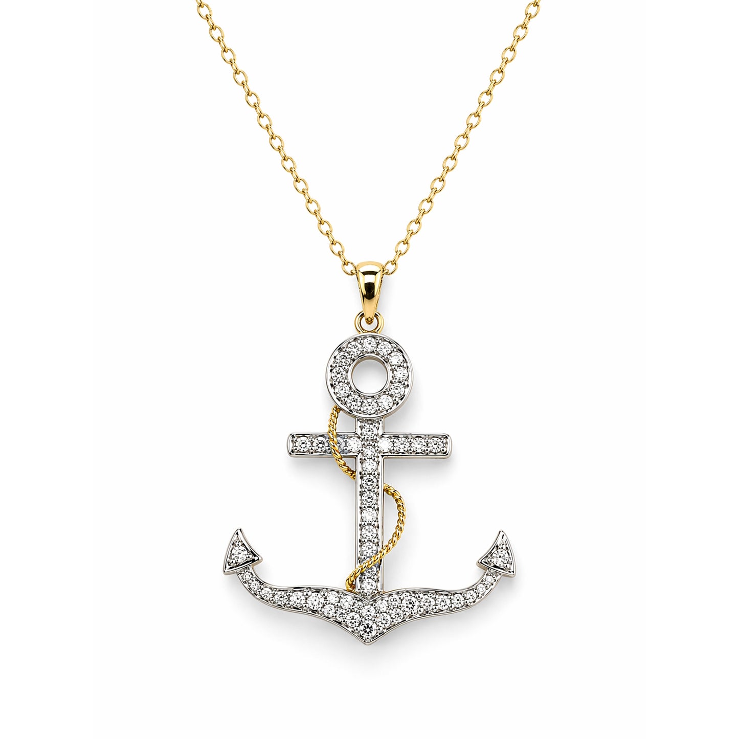 14k Diamond Anchor Pendant Necklace