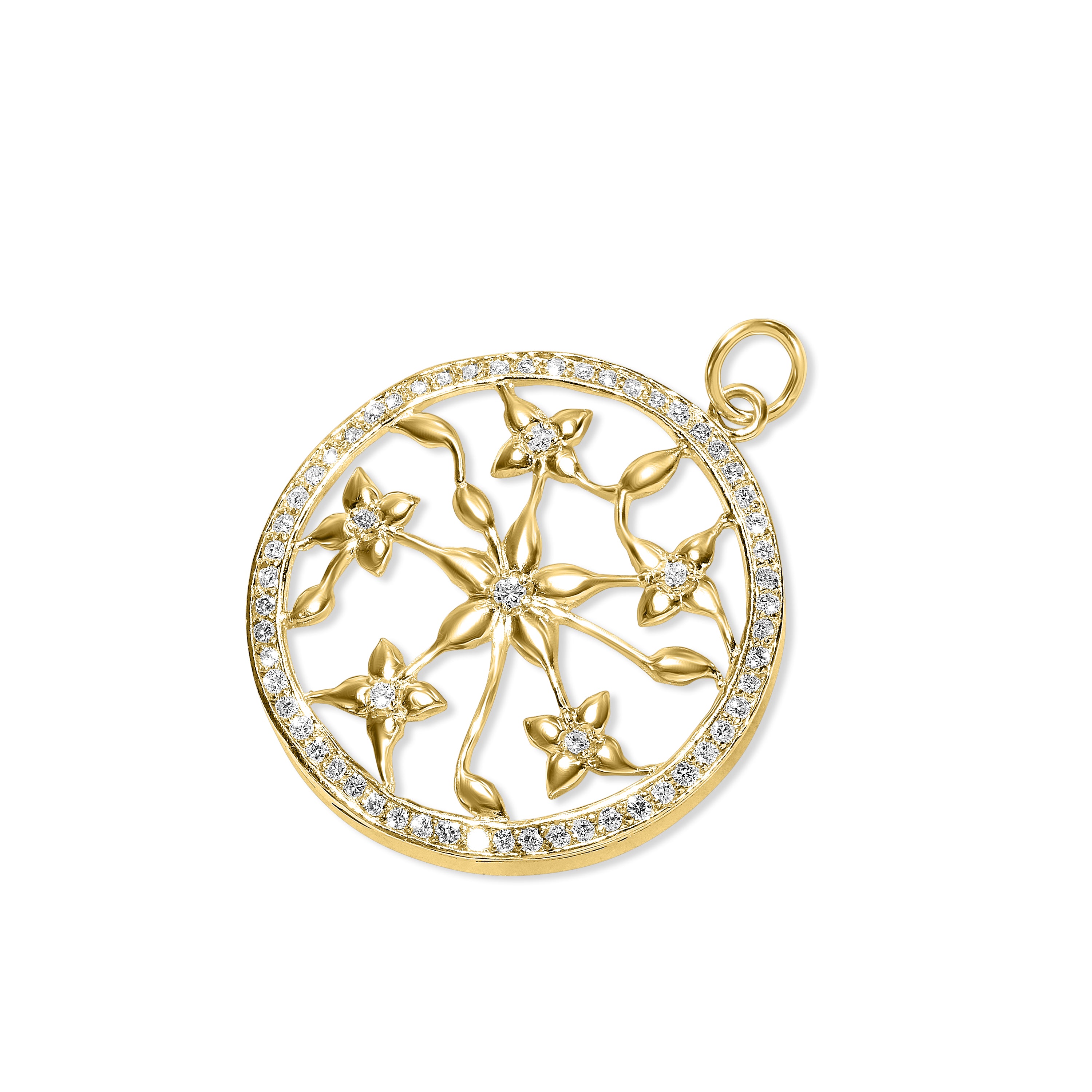 14k Diamond Jasmine Circle Pendant
