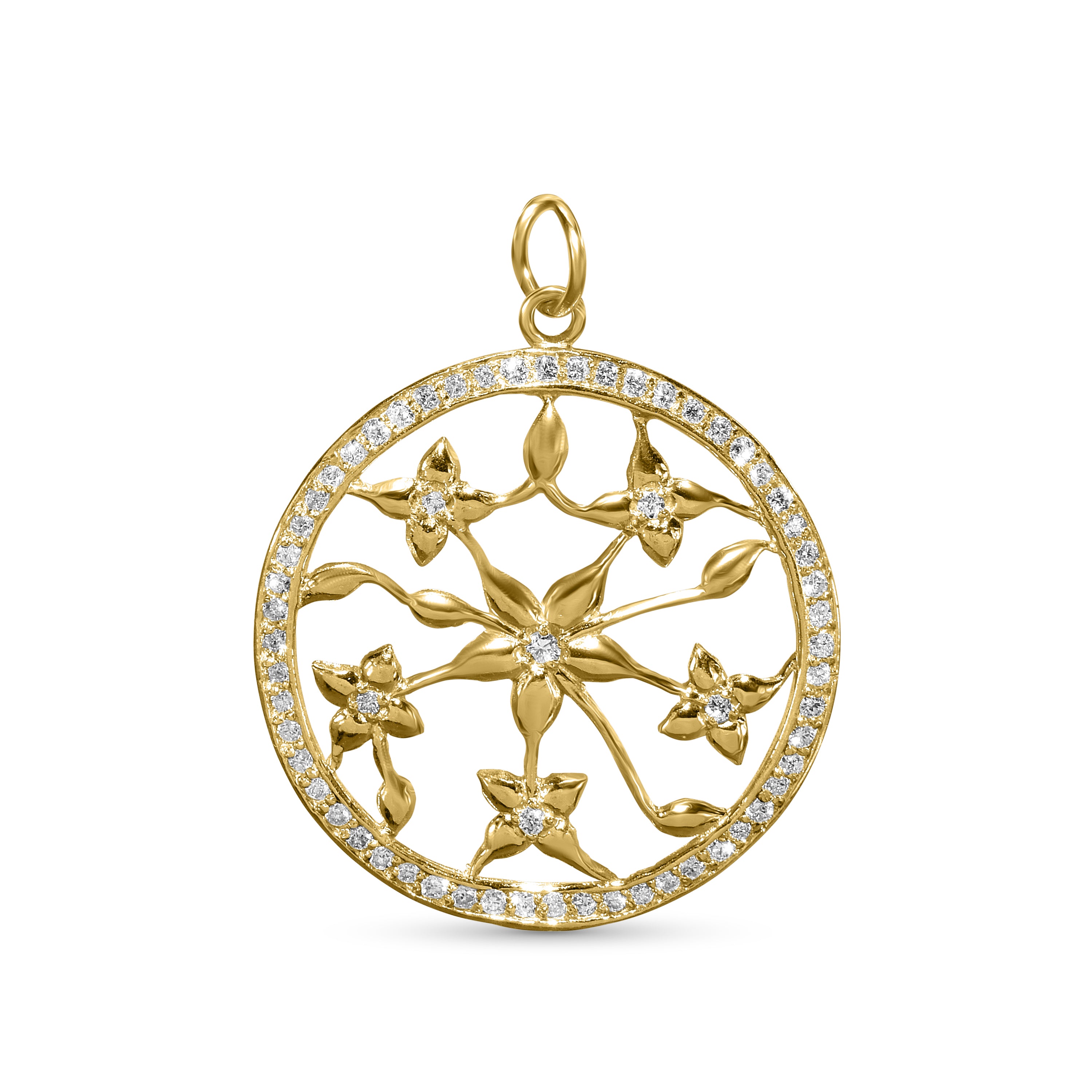 14k Diamond Jasmine Circle Pendant