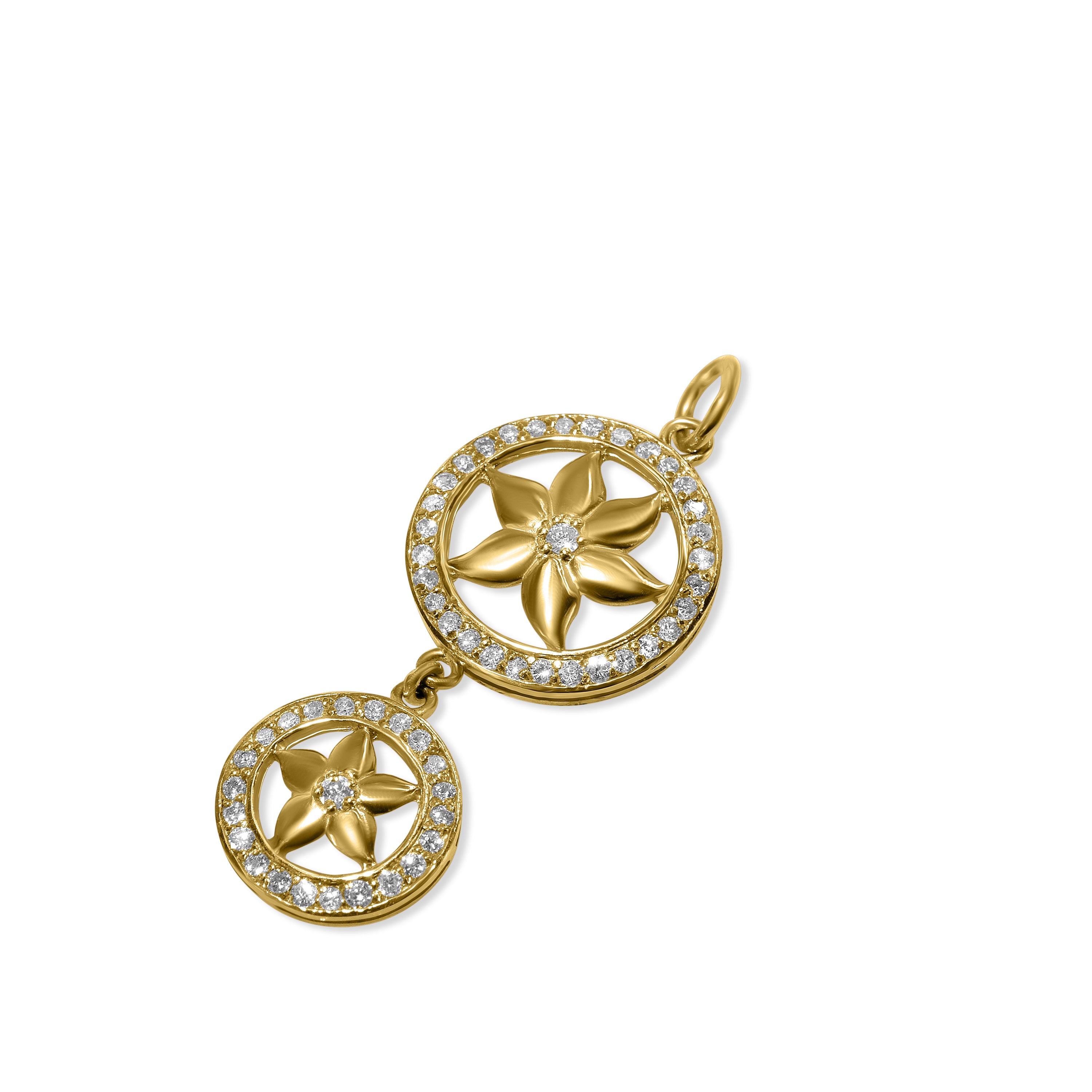 14k Diamond Jasmine Circle Pendant