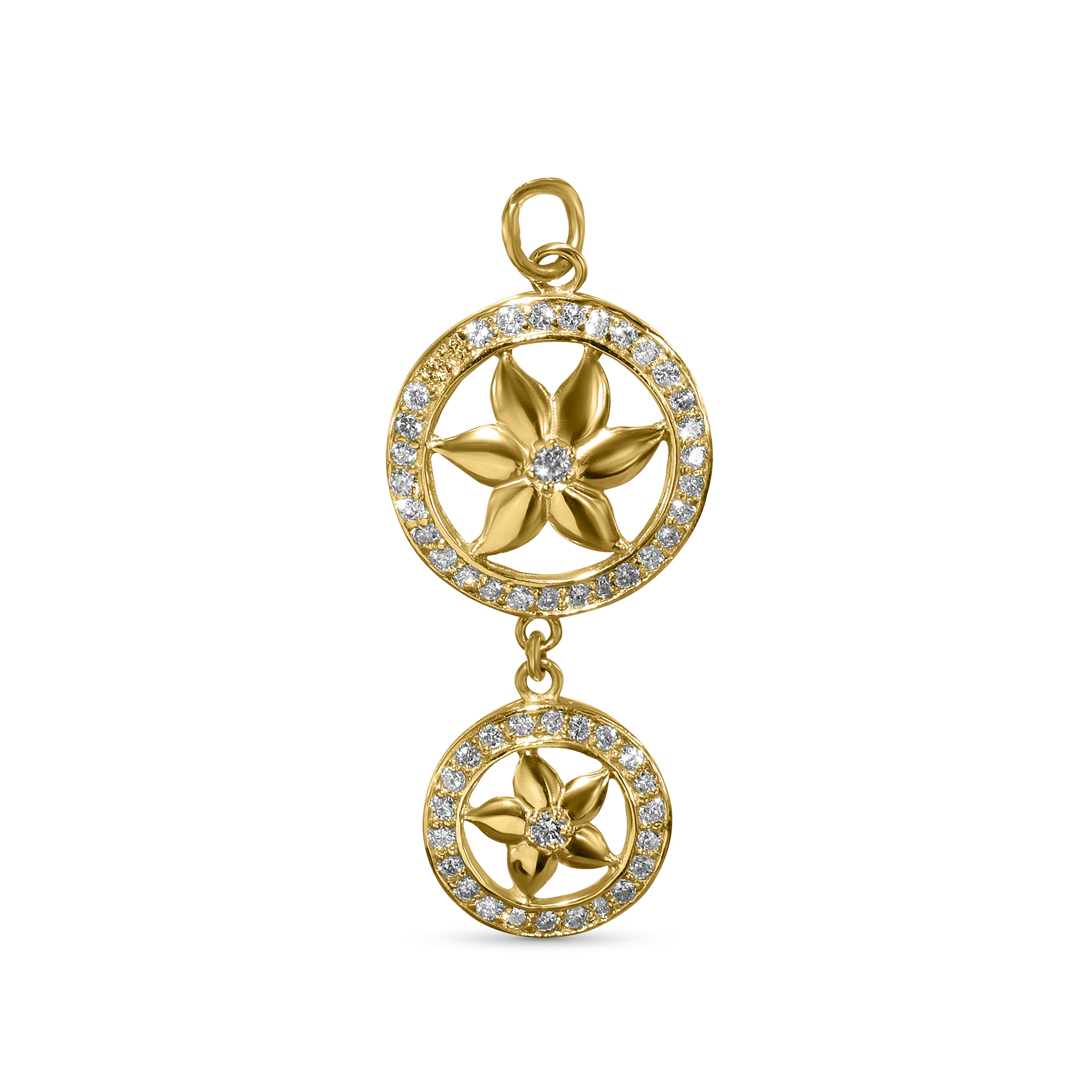 14k Diamond Jasmine Circle Pendant