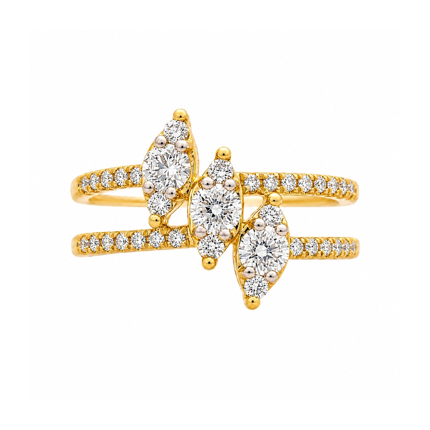 14k Triple Marquise 2-Band Diamond Ring