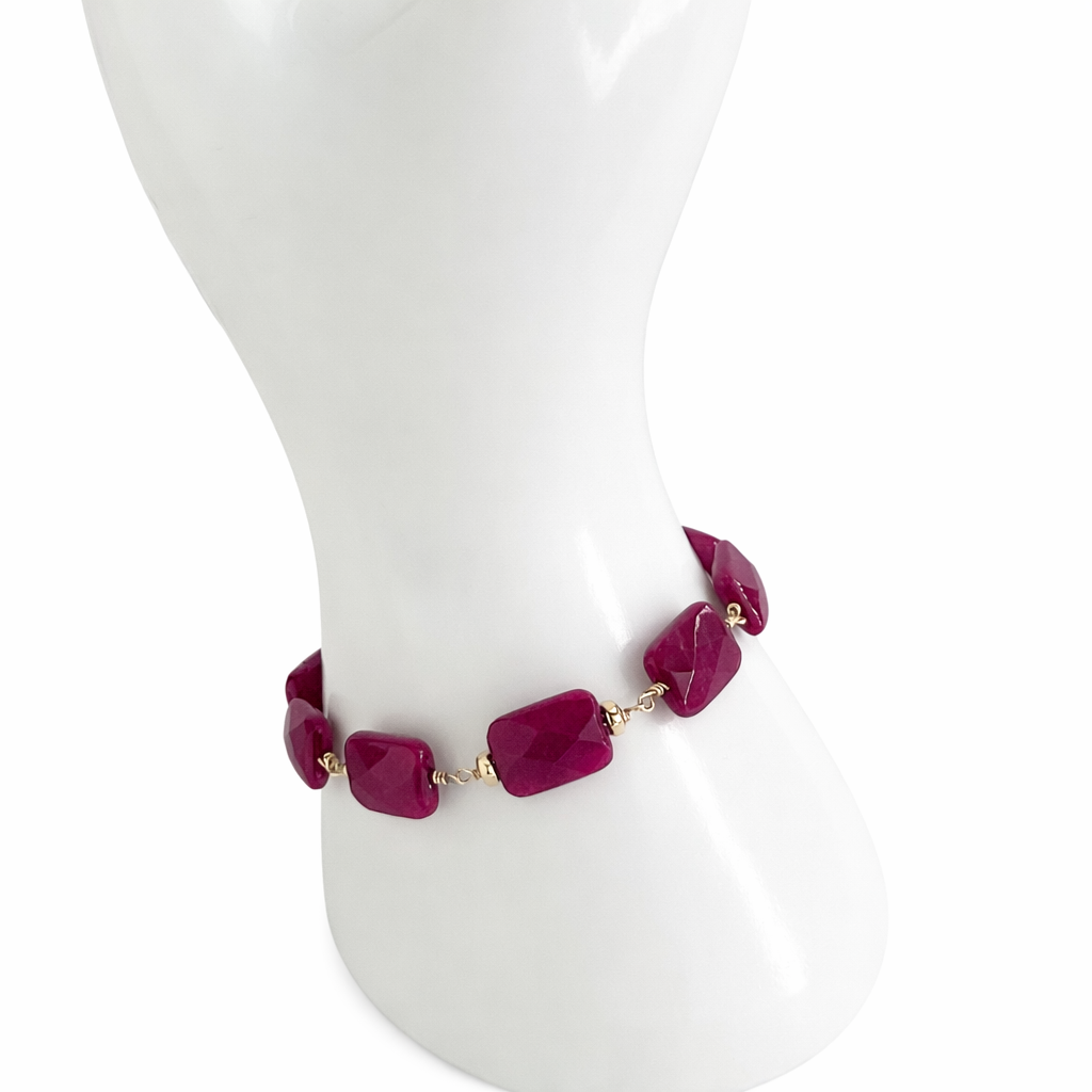 14k Dyed Ruby Rectangle Link Bracelet