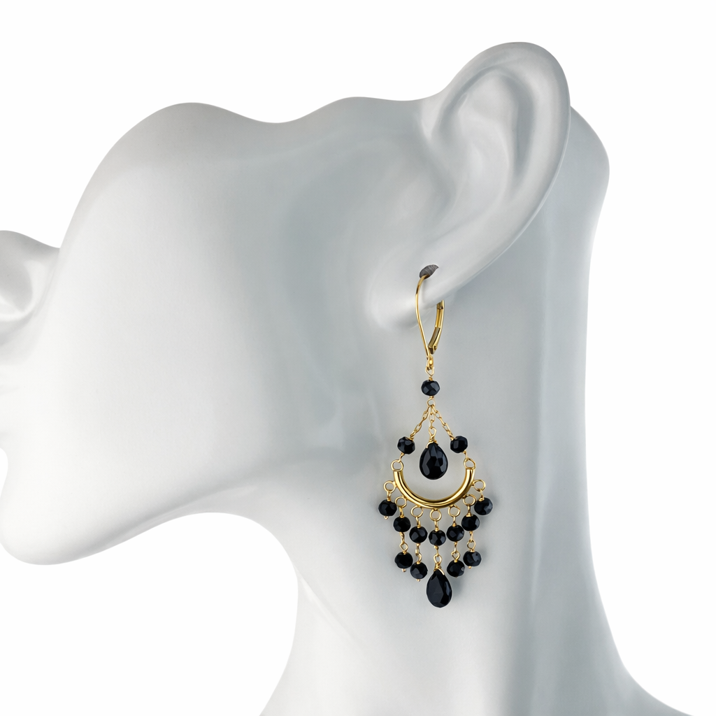 14k Black Spinel/Onyx Chandelier Leverback Earring