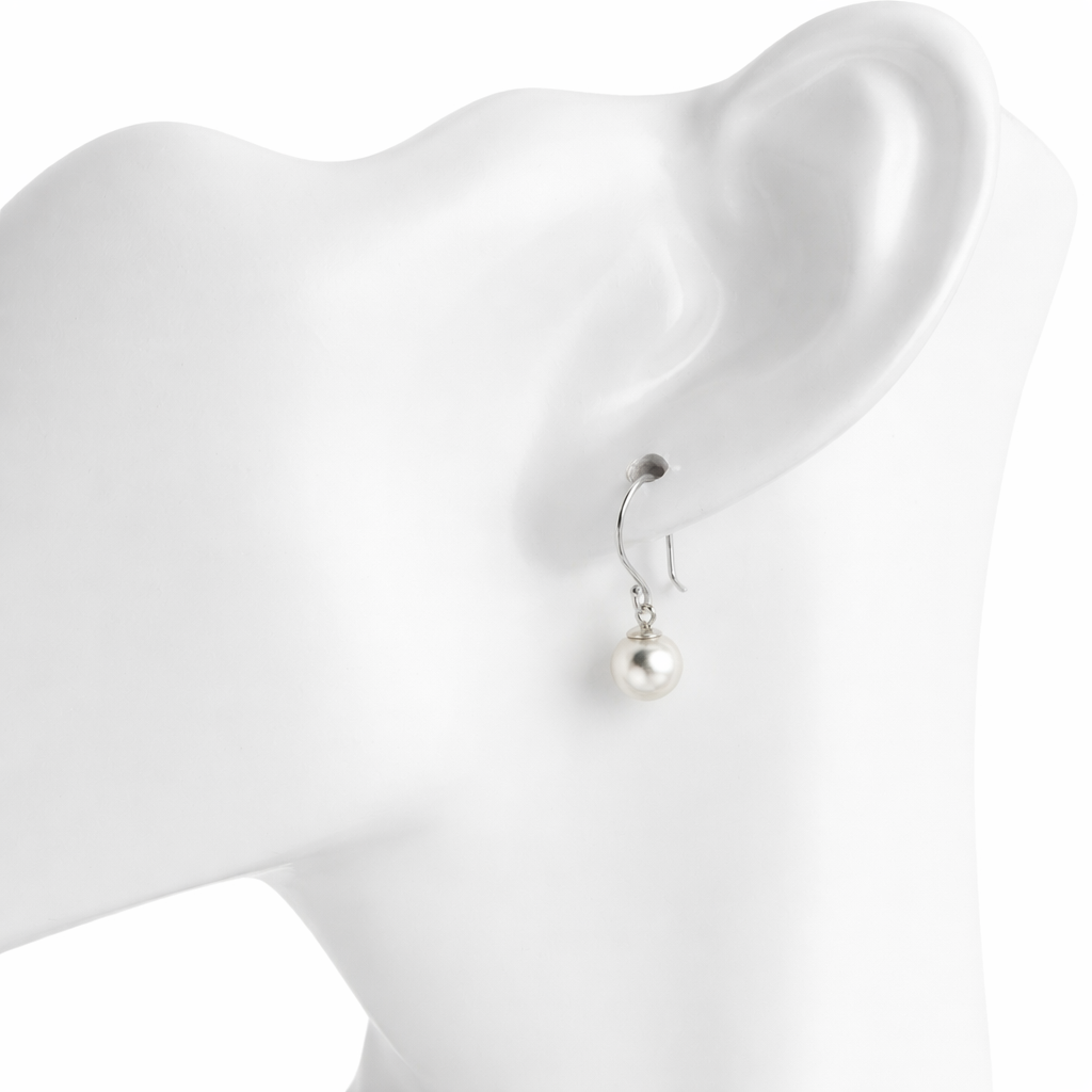 14k White Gold White Pearl Dangle Hook Earring