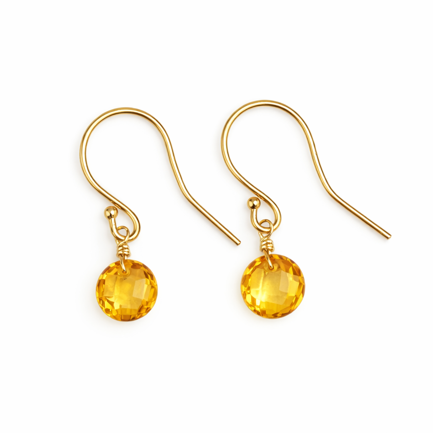 14k Citrine Coin Drop Hook Earring