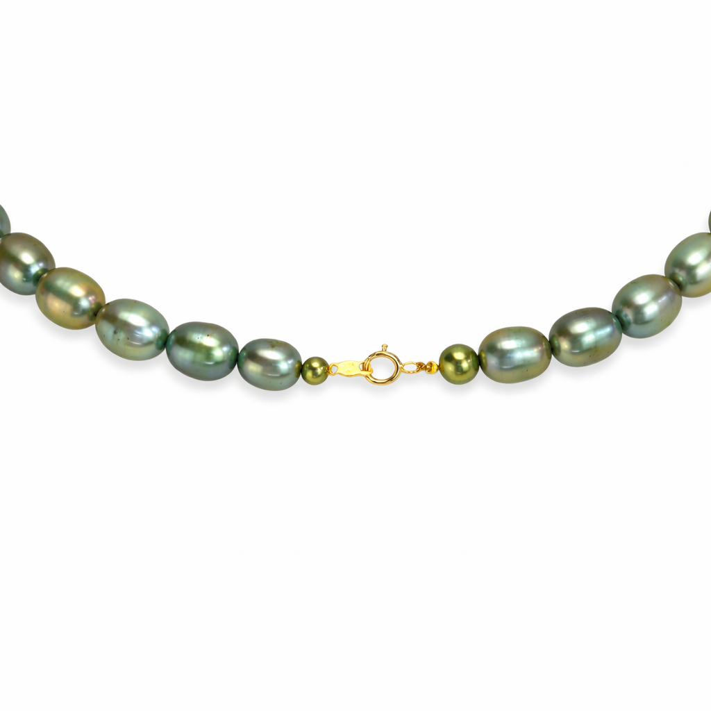14k Dyed Green Rice Pearl Necklace