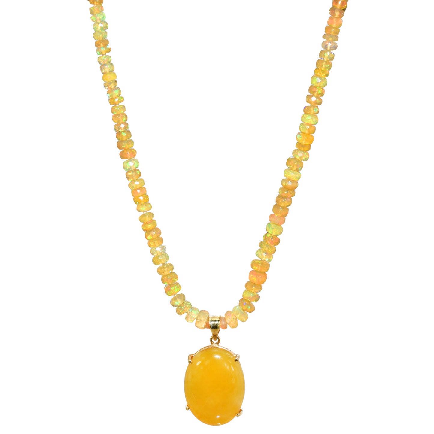 14k Opal Roundel Oval Pendant Necklace 17"