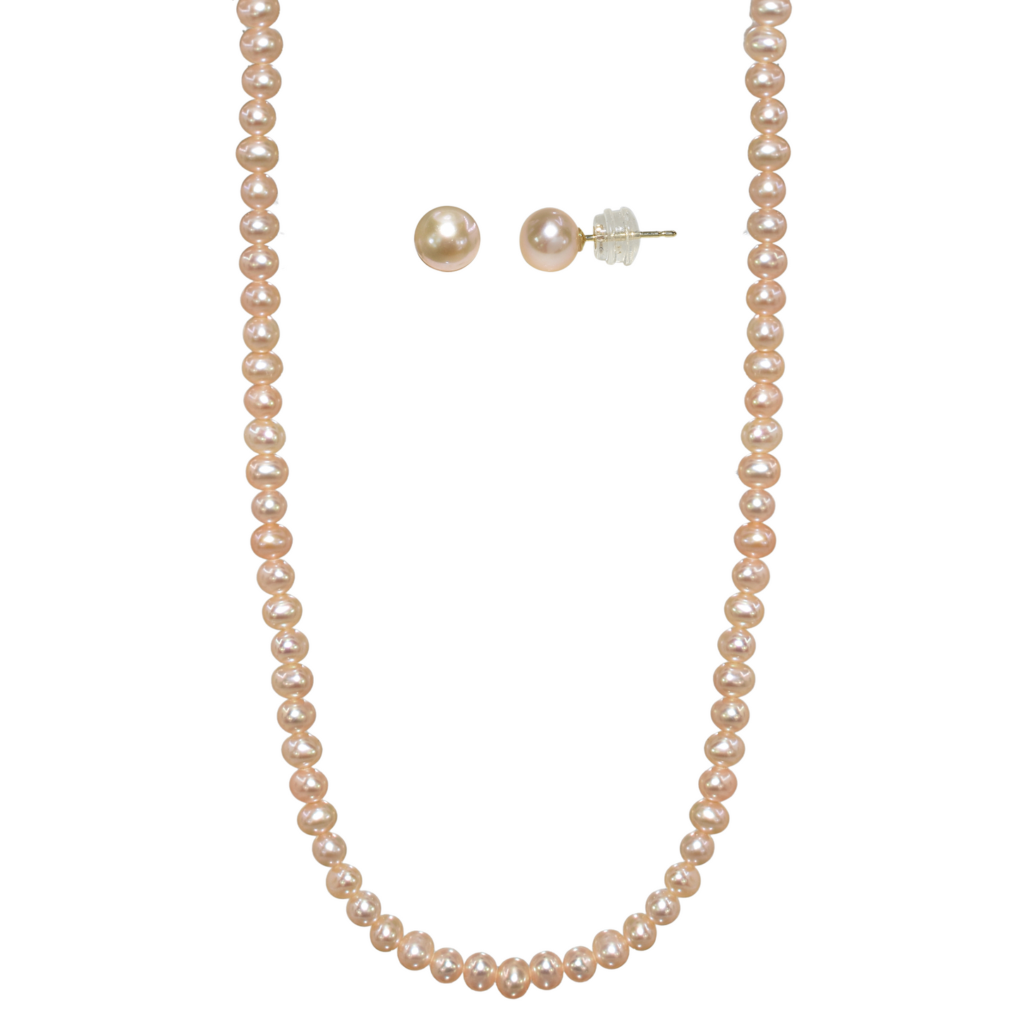 14k Natural Pink Pearl Necklace Earring Set 4.5-5mm