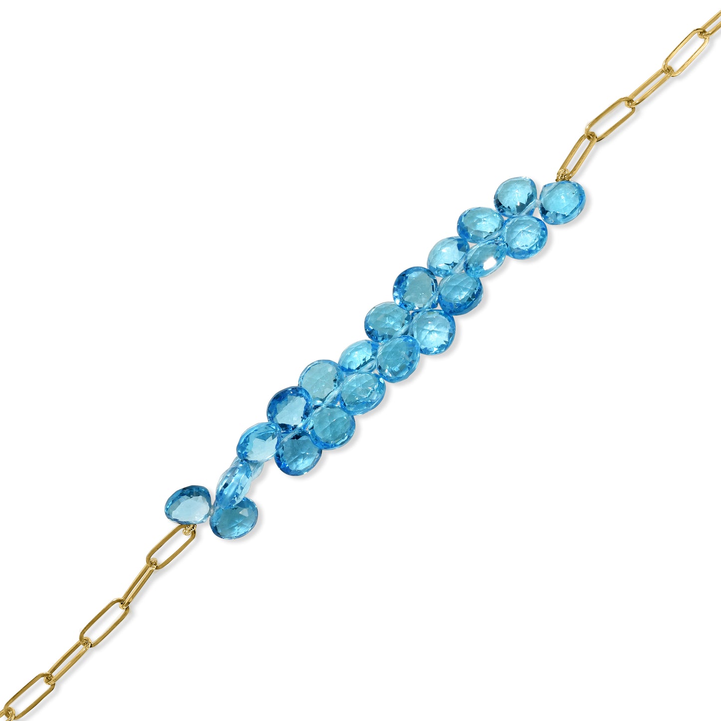 14k Swiss Blue Topaz Cluster Paperclip Adjustable Bracelet