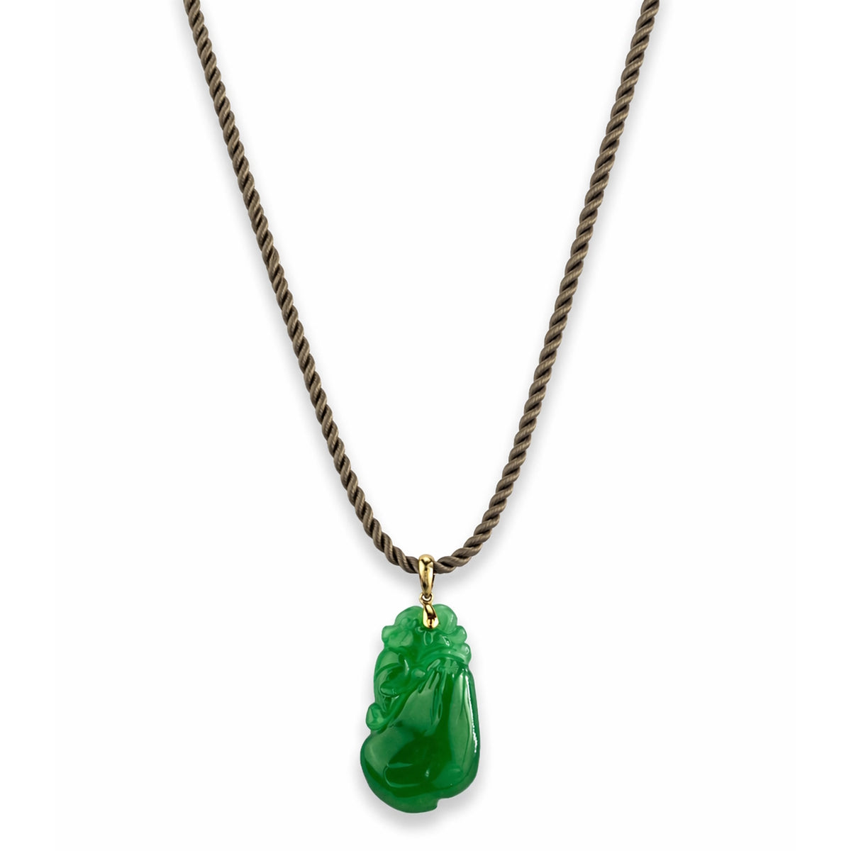 14K Green Jade Cabbage Necklace on Silk Rope