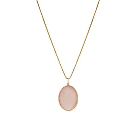14k Rose Quartz Bezel Oval Pendant Necklace