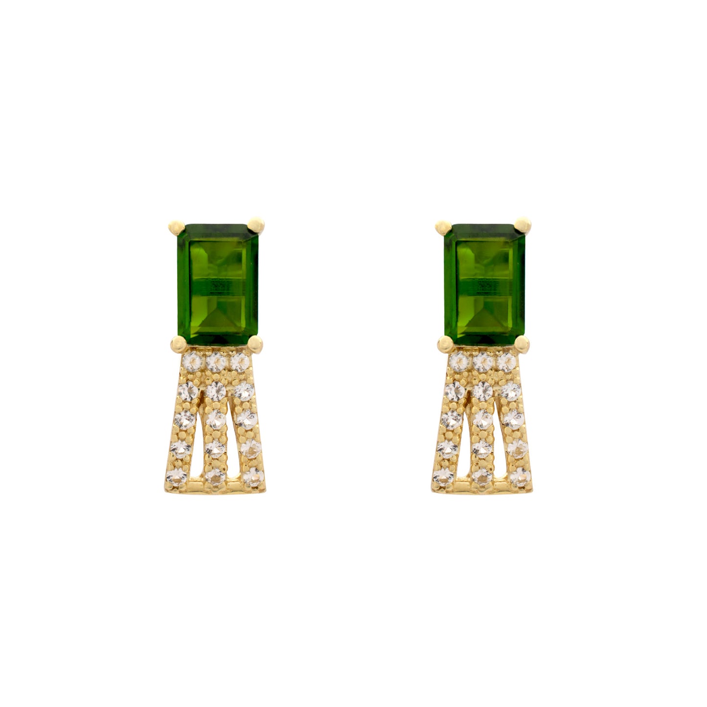 14k Yellow Chrome Diopside White Topaz Post Earring