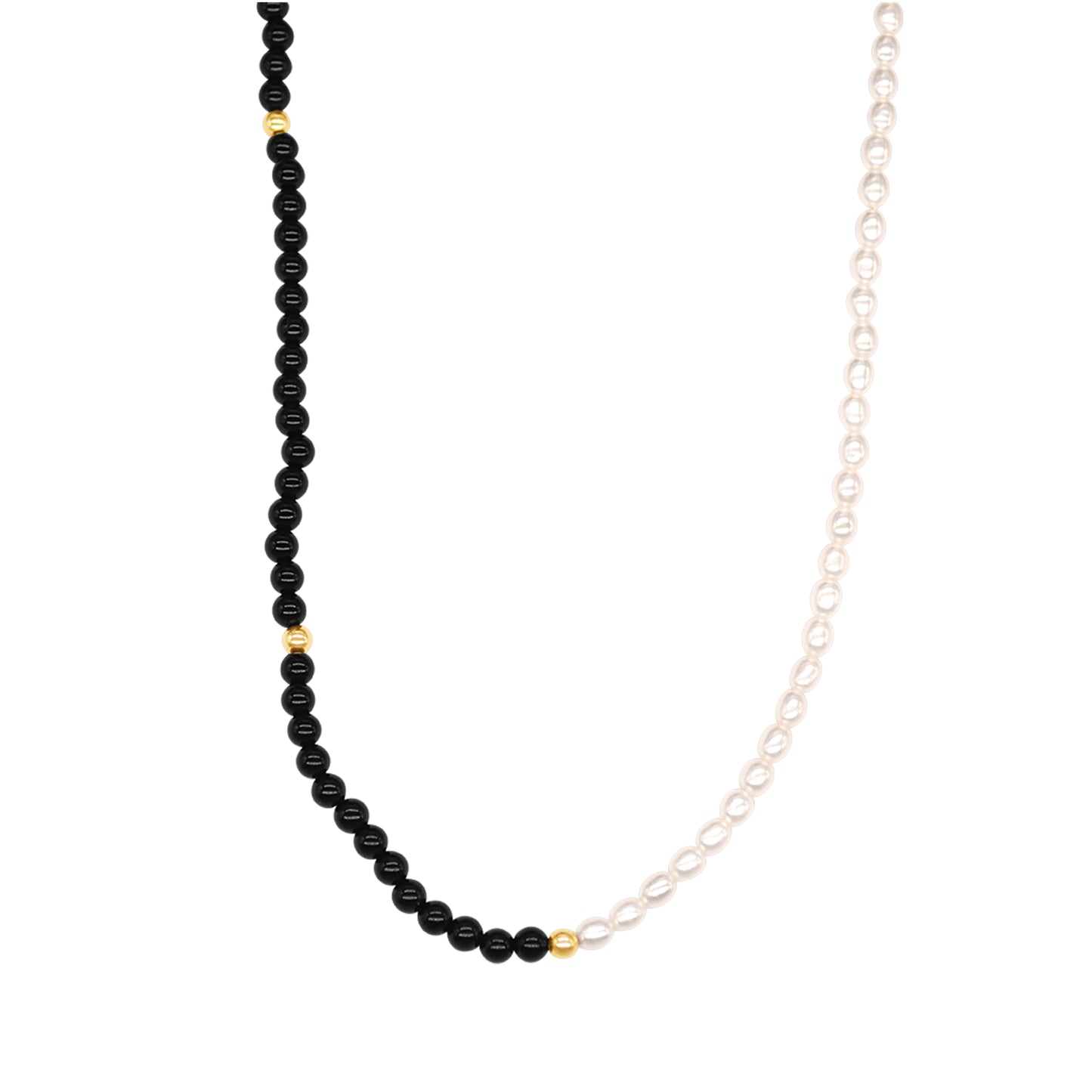 14k White Pearl With Black Onyx Necklace