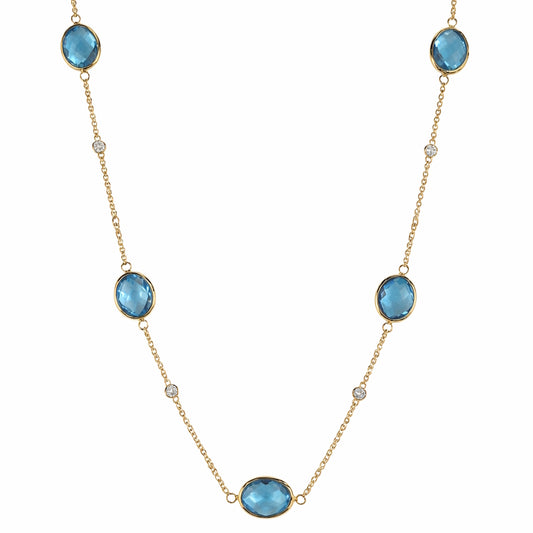 14k Swiss Blue Topaz & Lab Grown Diamond  Bezel Necklace