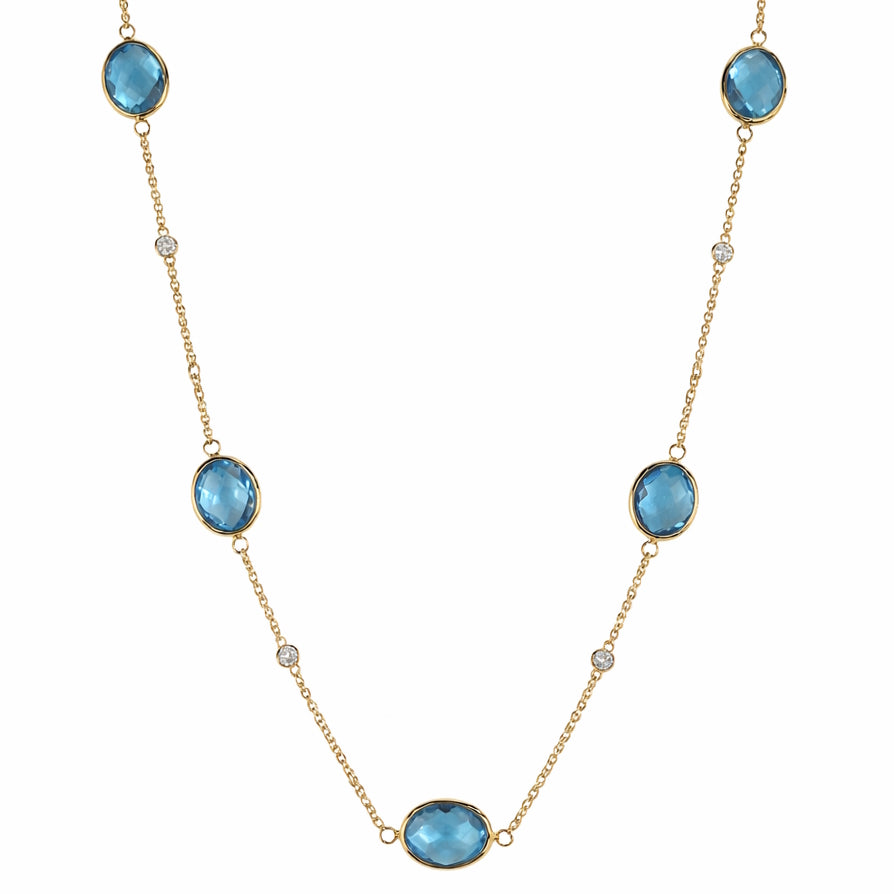 14k Swiss Blue Topaz & Lab Grown Diamond  Bezel Necklace