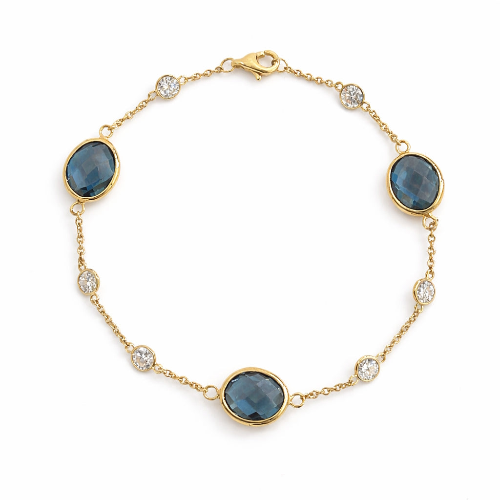 14k London Blue Topaz Lab Grown Diamond Bezel Bracelet