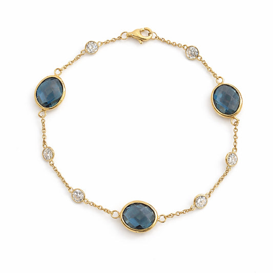 14k London Blue Topaz Lab Grown Diamond Bezel Bracelet
